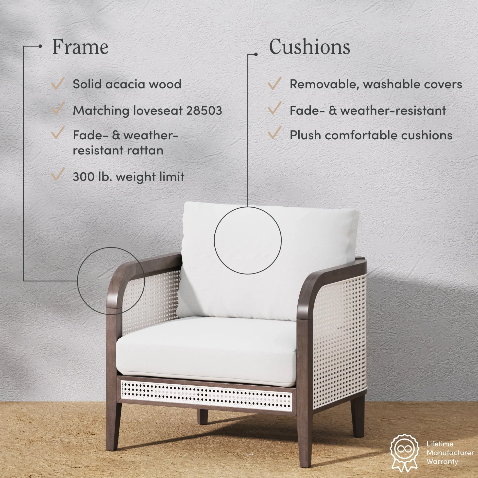 Outdoor Wood & Rattan Patio Arm Chairs Graphite (Set of 4)