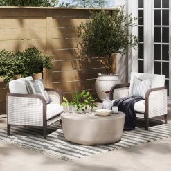 Outdoor Wood & Rattan Patio Arm Chairs Graphite (Set of 2)