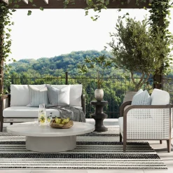 Outdoor Wood & Rattan Patio Arm Chairs Graphite (Set of 2)