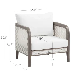Outdoor Wood & Rattan Patio Arm Chairs Graphite (Set of 2)