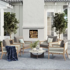 Outdoor Wood & Rope Patio Arm Chair Medium Gray