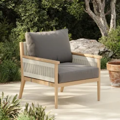 Outdoor Wood & Rope Patio Arm Chair Medium Gray