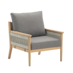 Outdoor Wood & Rope Patio Arm Chair Medium Gray