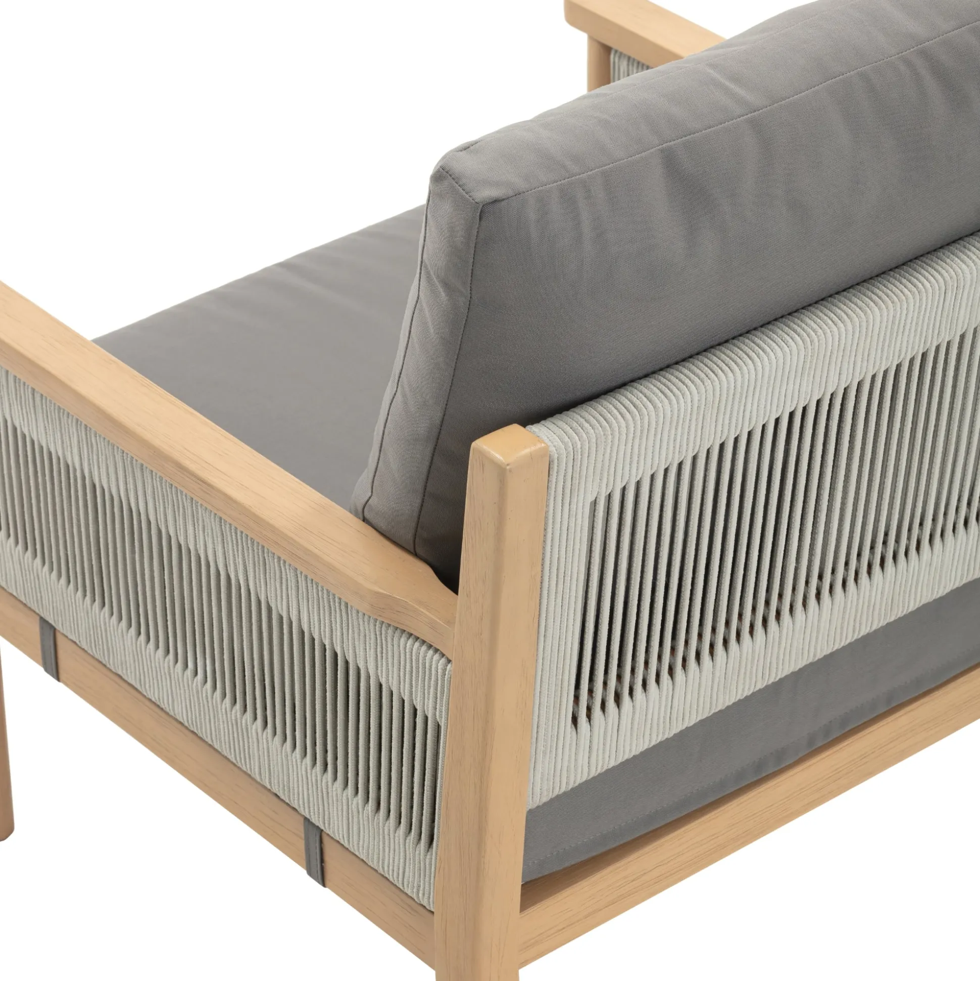 Outdoor Wood & Rope Patio Arm Chair Medium Gray