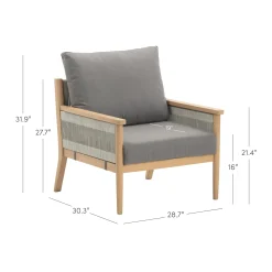 Outdoor Wood & Rope Patio Arm Chairs Medium Gray (Set of 4)