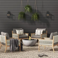 Outdoor Wood & Rope Patio Arm Chairs Medium Gray (Set of 4)