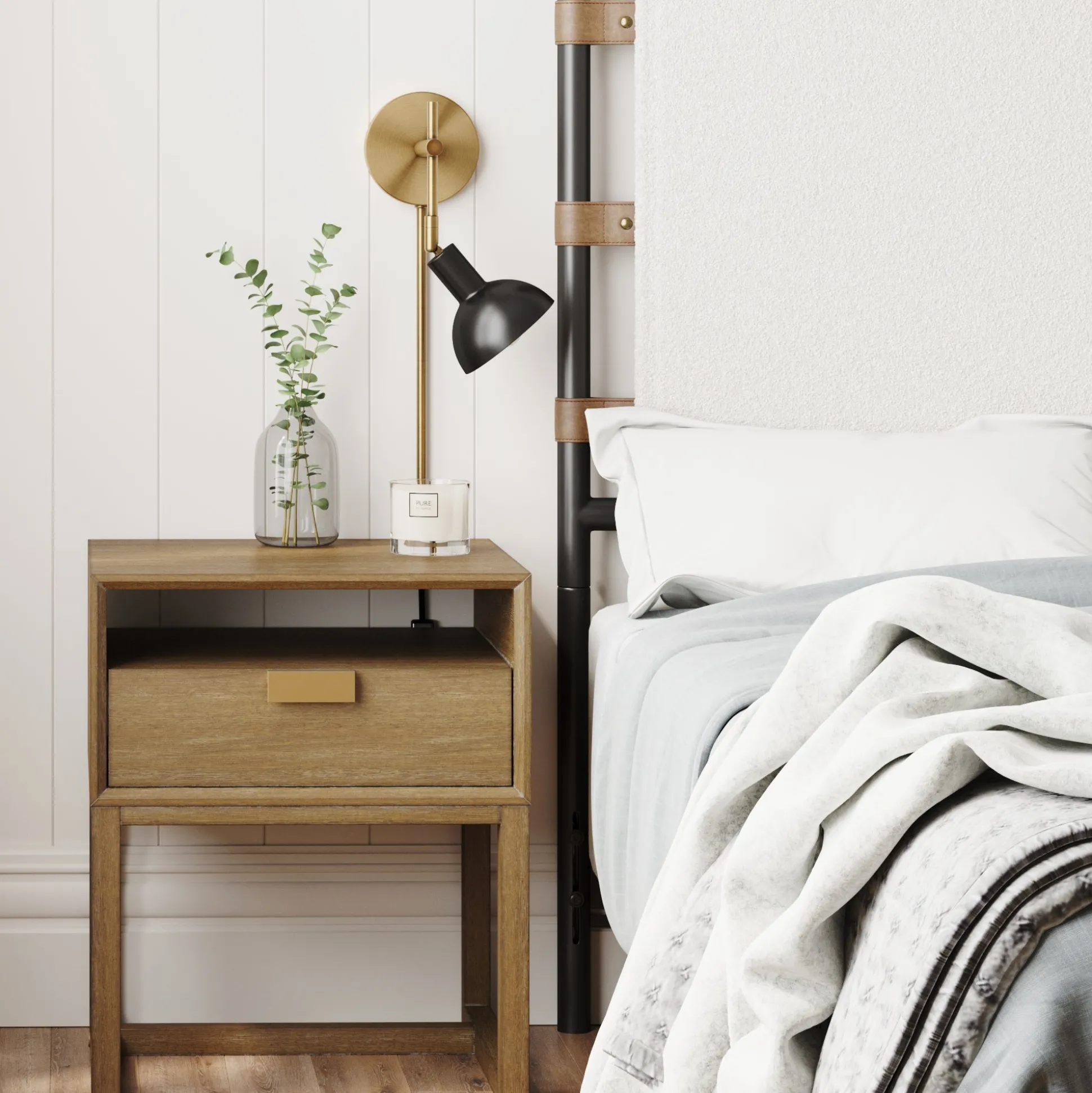 Plug-In Adjustable Metal Wall Light Black Brass