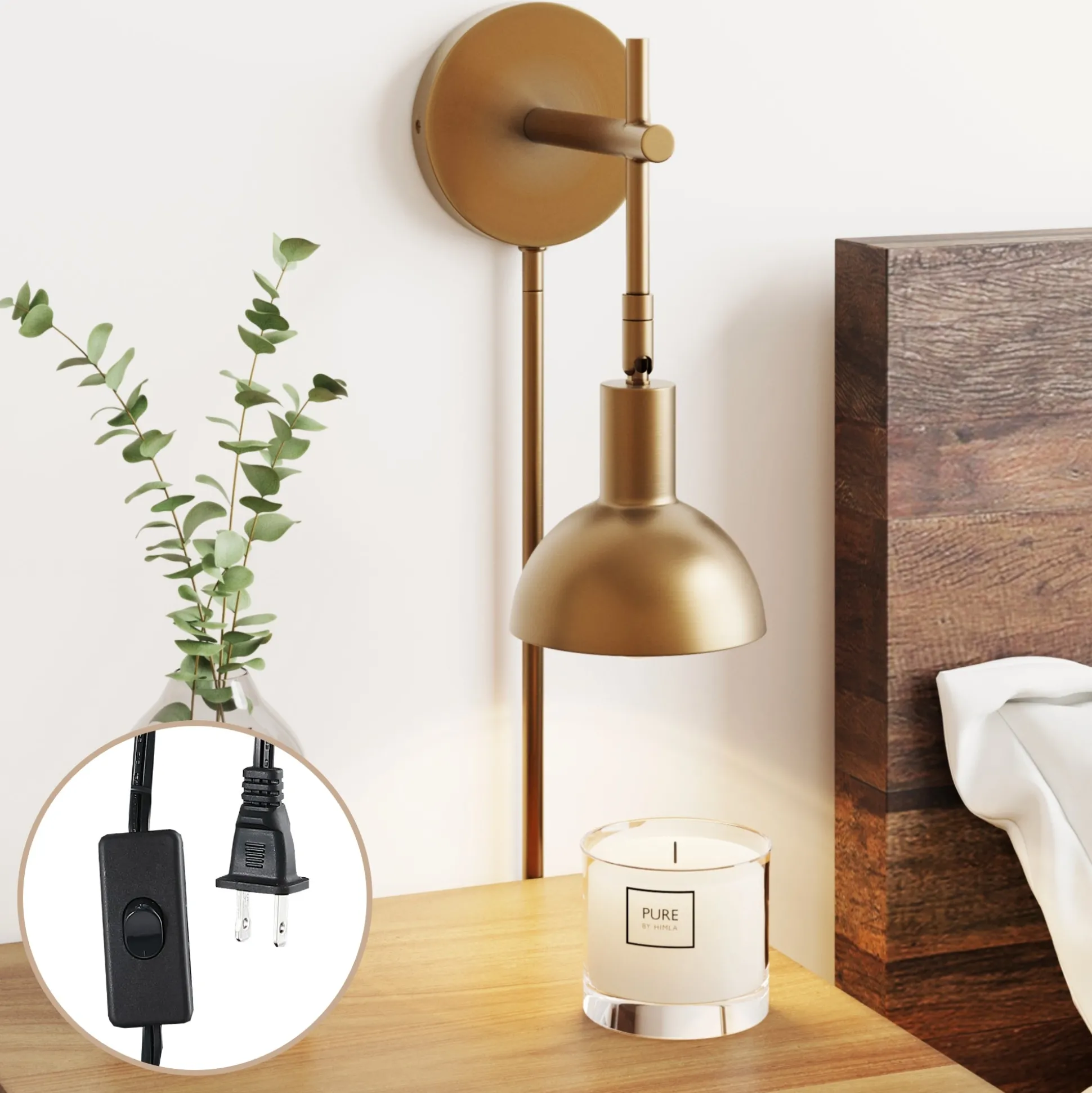 Plug-In Adjustable Metal Wall Light Brass