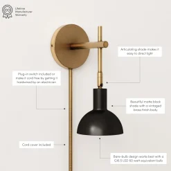 Plug-in Metal Wall Light Black Brass (Set of 2)