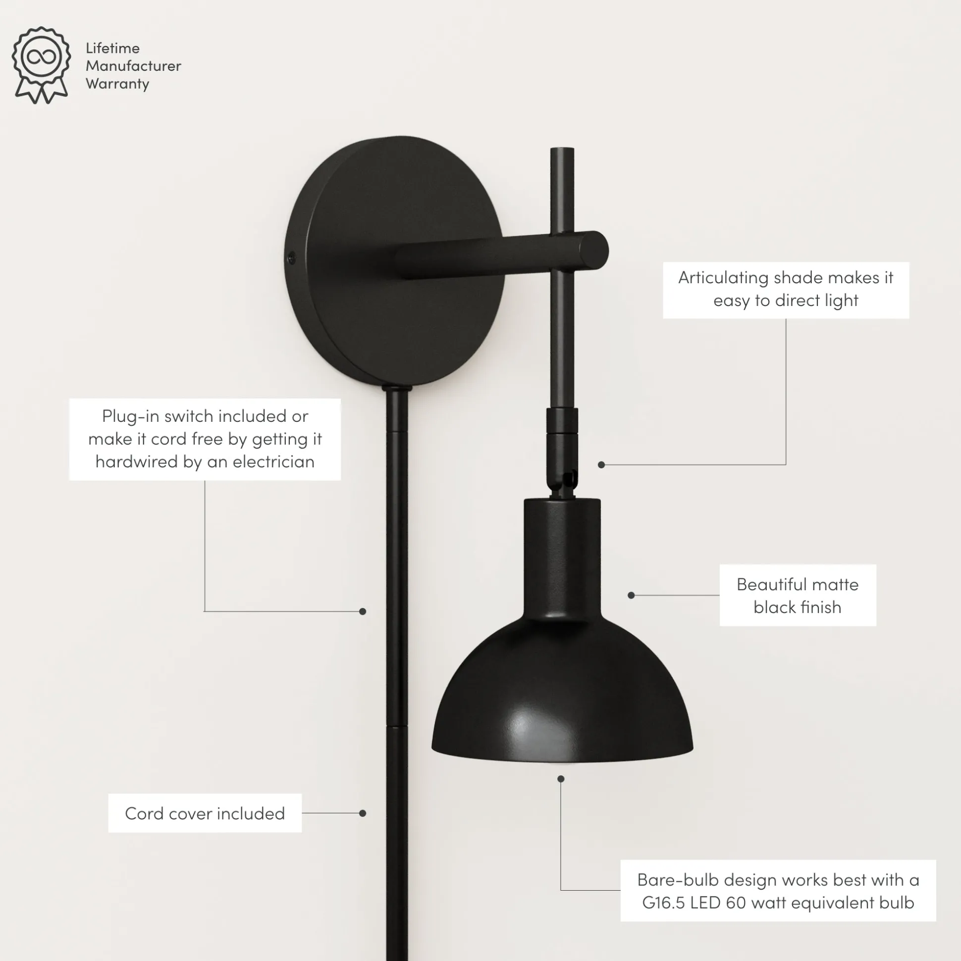 Plug-in Metal Wall Lights Black (Set of 2)