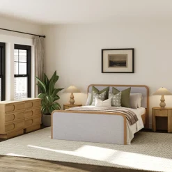 Queen Bedroom Set with 2 Arched Dressers and 2 Nightstands Gray/Light Brown