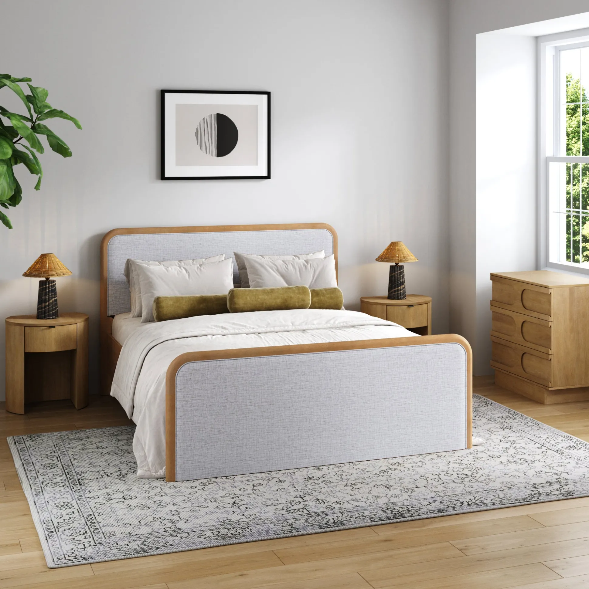 Queen Bedroom Set with 1 Arched Dresser and 2 Nightstands Gray/Light Brown
