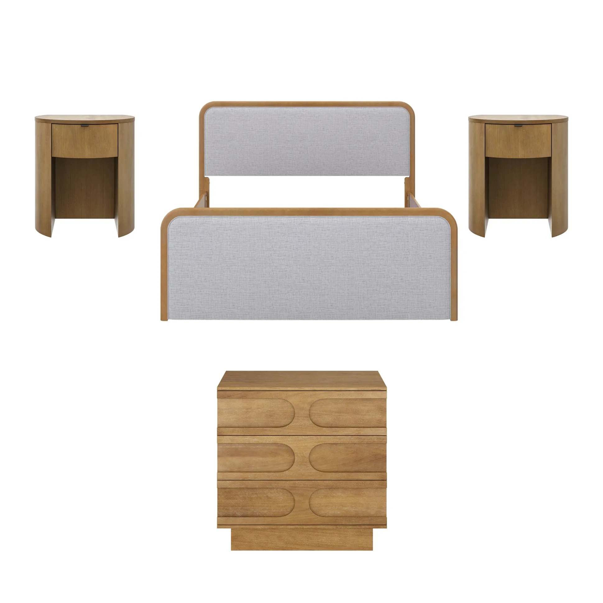 Queen Bedroom Set with 1 Arched Dresser and 2 Nightstands Gray/Light Brown