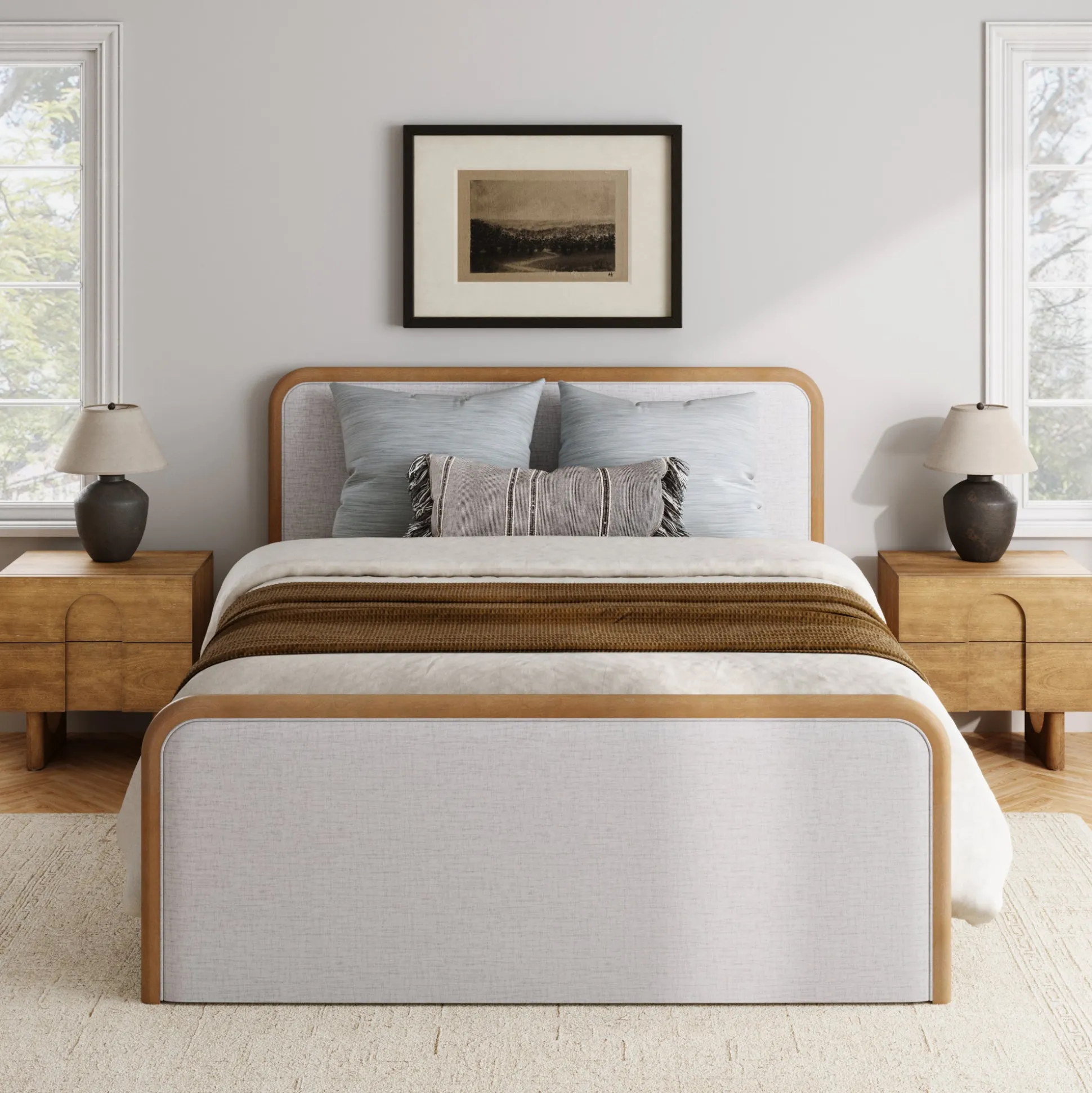 Queen Bedroom Set with 2 Nightstands Gray/Light Brown