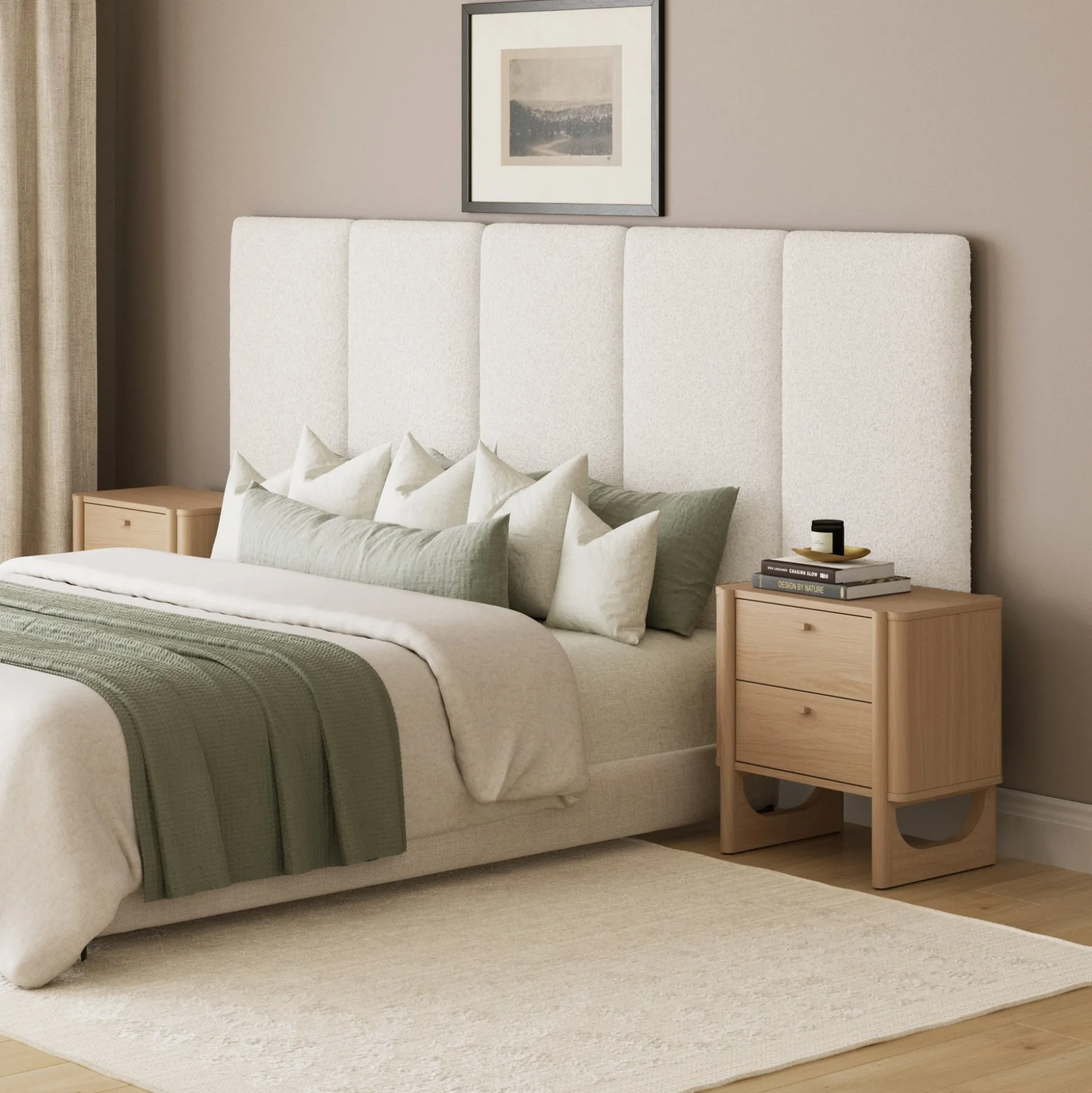 Queen Wall Mounted Boucle Headboard with Padding