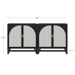 Rattan Arched Storage Cabinet Credenza Black (Set of 2)