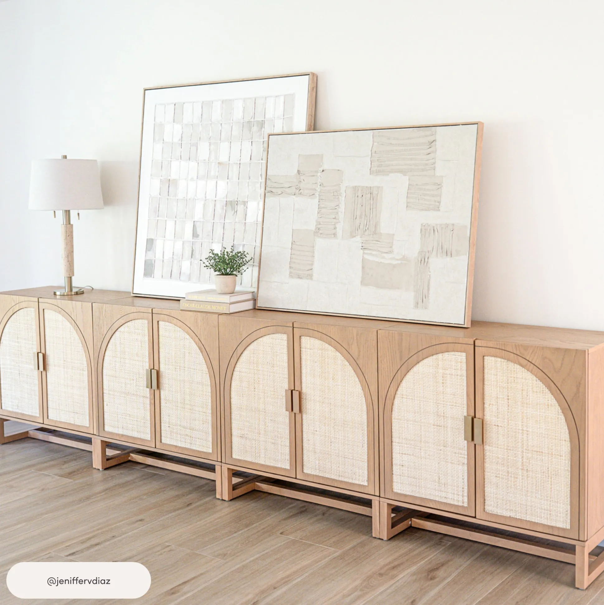 Rattan Arched TV Console Stand for TVs up to 65" Raw Oak