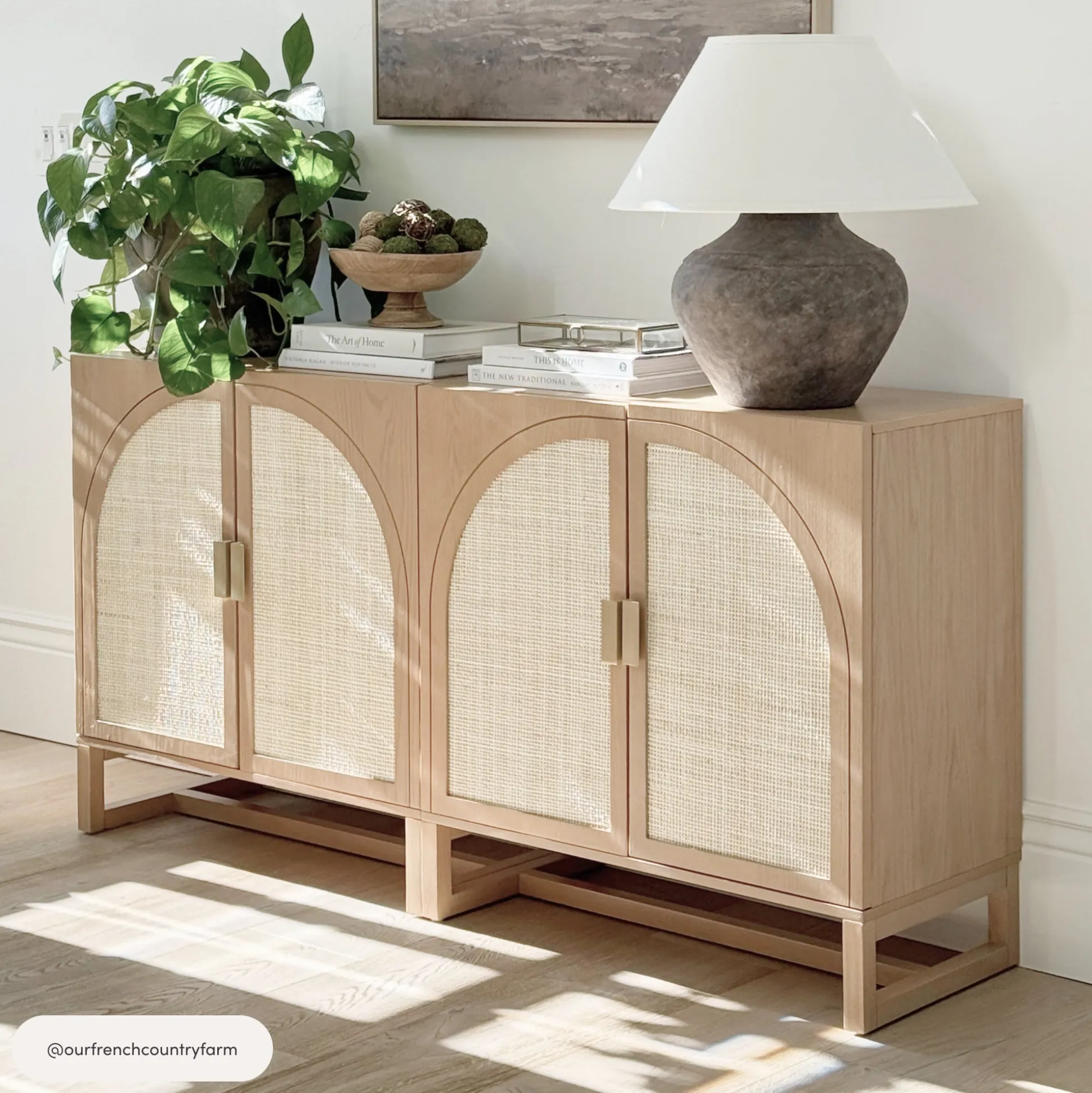 Rattan Arched TV Console Stand for TVs up to 65" Raw Oak