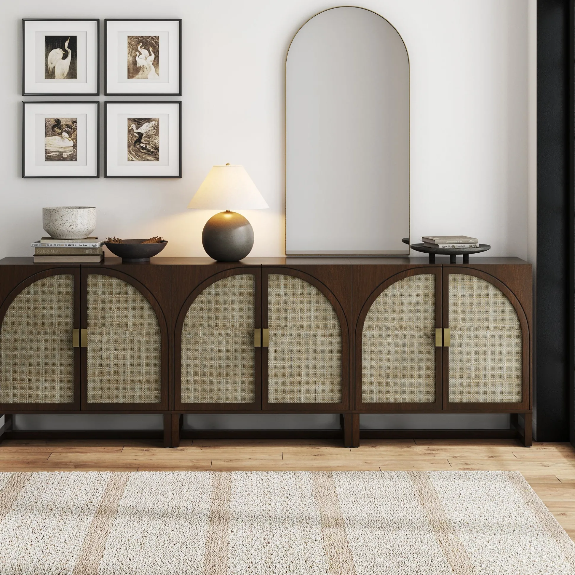 Rattan Arched TV Console Stand for TVs up to 75" Brown
