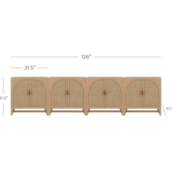 Rattan Arched TV Console Stand for TVs up to 100" Raw Oak