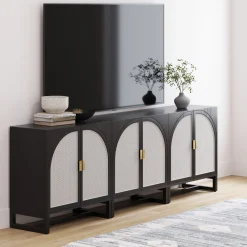Rattan Arched TV Stand Media Console for TVs up to 75