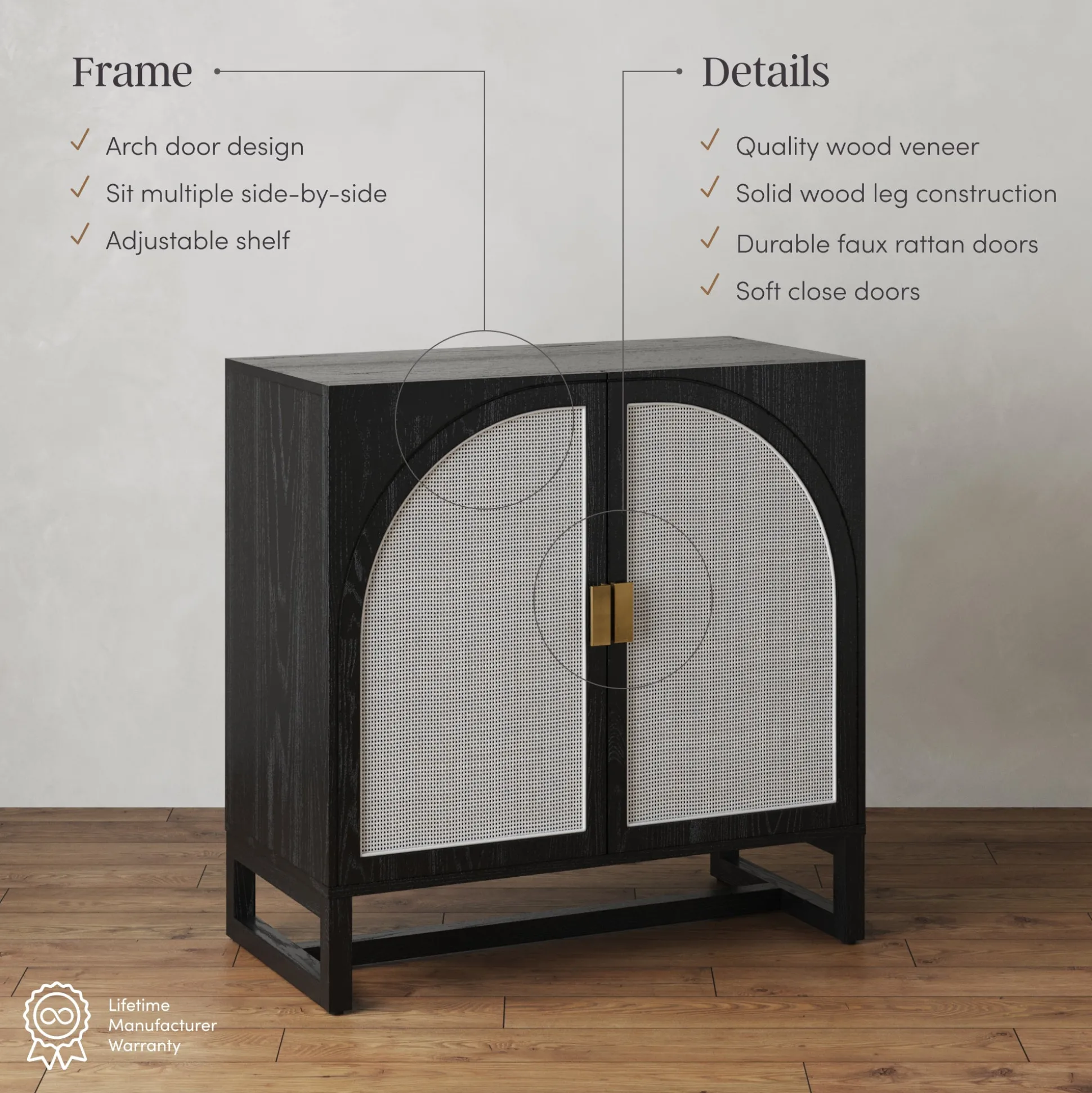 Rattan Arched TV Stand Media Console for TVs up to 65" Black