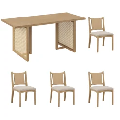 Rattan Boho Dining Table with Seagrass Chairs Set of 4