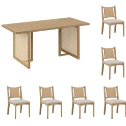 Rattan Boho Dining Table with Seagrass Chairs Set of 6