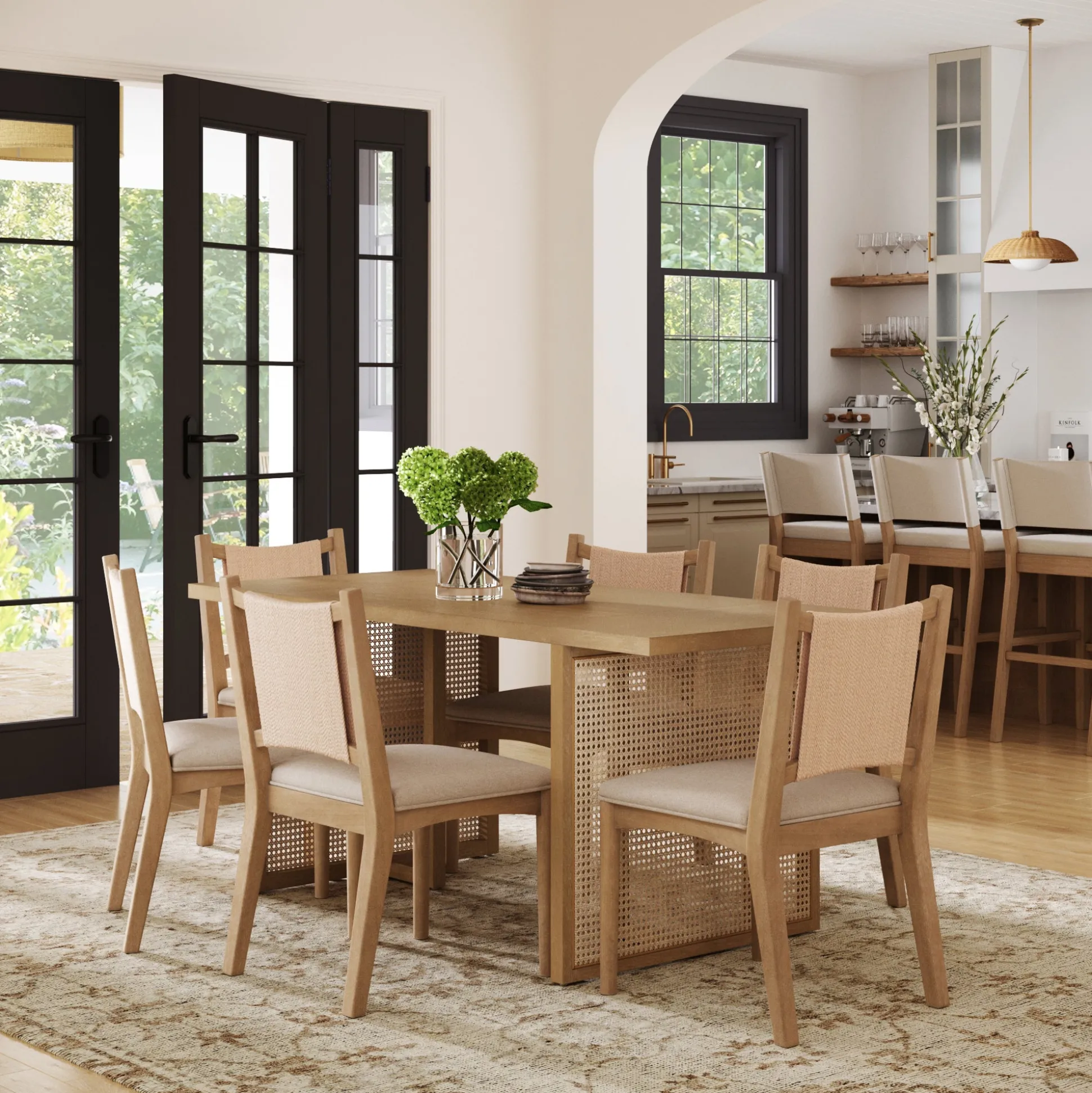 Rattan Boho Dining Table with Seagrass Chairs Set of 6