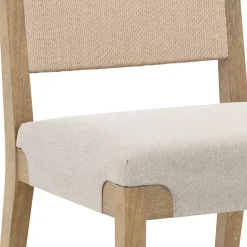 Rattan Dining Table with Flax Upholstered Chairs Set of 6