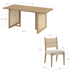 Rattan Dining Table with Flax Upholstered Chairs Set of 4