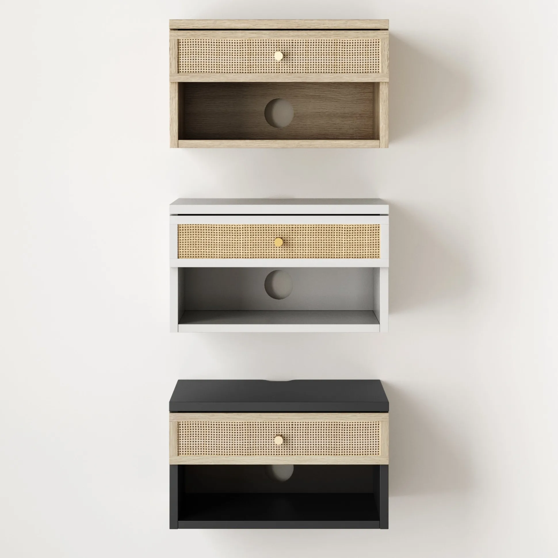 Rattan Floating Nightstand Light Oak (Set of 2)