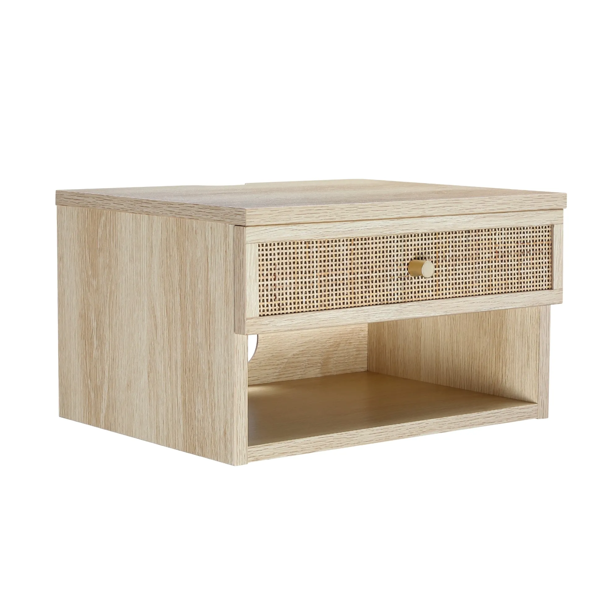 Rattan Floating Nightstand Light Oak (Set of 2)