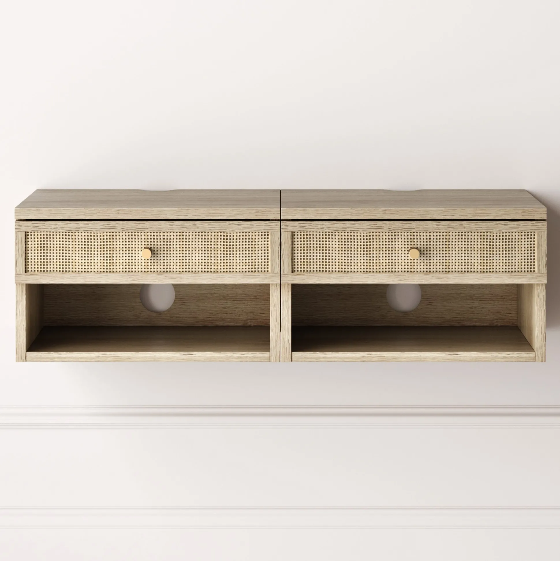 Rattan Floating Nightstand Light Oak (Set of 2)