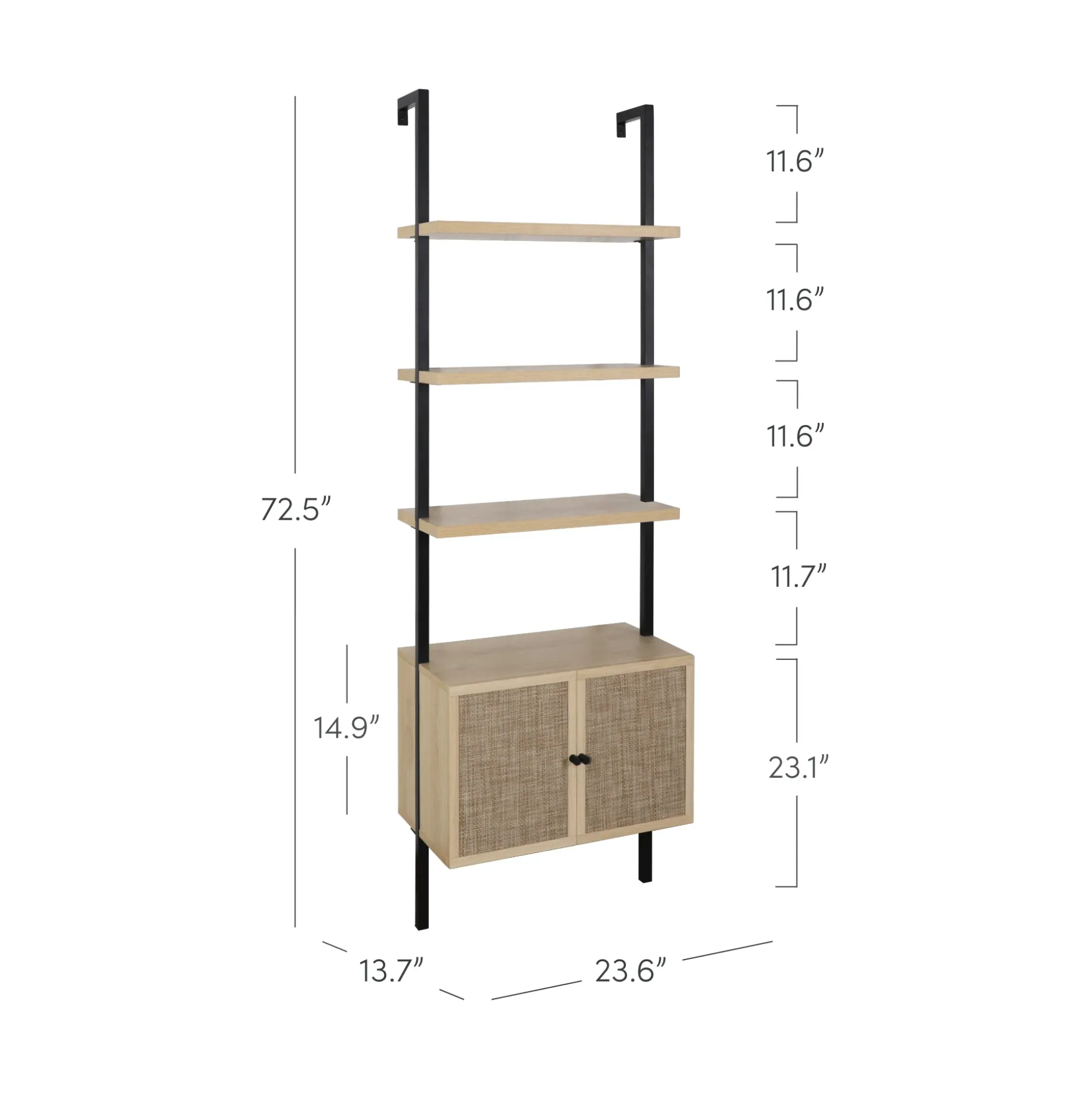 Rattan Ladder Storage Bookshelf with Doors Light Oak