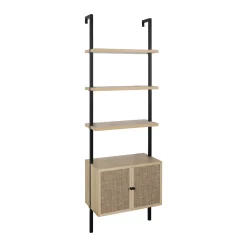 Rattan Ladder Storage Bookshelf with Doors Light Oak