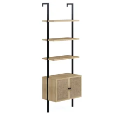 Rattan Ladder Wall Bookshelves with Doors Light Oak (Set of 4)