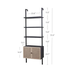 Rattan Ladder Wall Bookshelves with Doors Black (Set of 4)