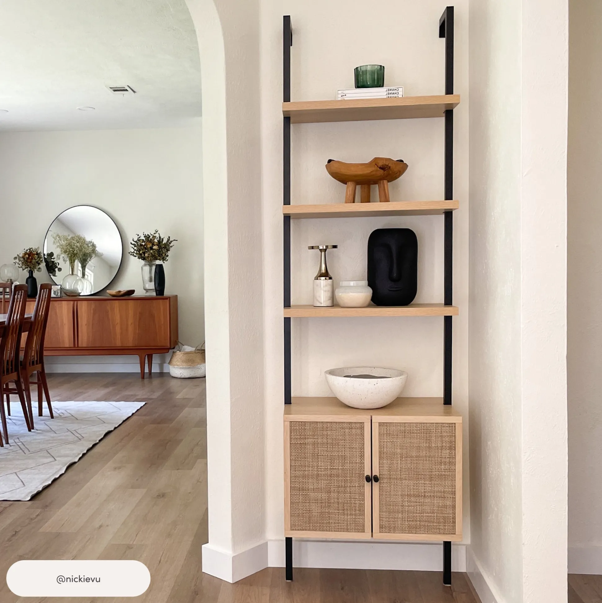 Rattan Ladder Wall Bookshelves with Doors Light Oak (Set of 2)