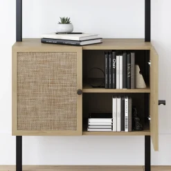 Rattan Ladder Wall Bookshelves with Doors Light Oak (Set of 3)