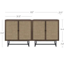 Rattan Storage Cabinet Credenza Walnut (Set of 2)