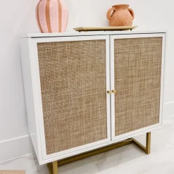 Rattan Storage Cabinet Credenza White (Set of 2)