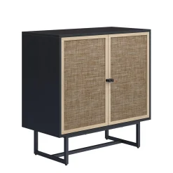 Rattan Storage Cabinet Credenza Black (Set of 2)