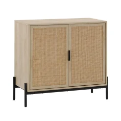 Rattan Storage Cabinet Credenza Oak (Set of 3)