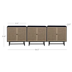 Rattan Storage Cabinet Credenza Black (Set of 3)