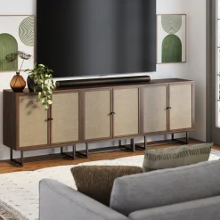 Rattan Storage Cabinet Credenza Walnut (Set of 3)