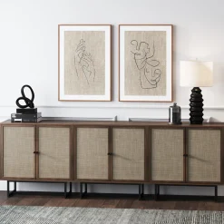 Rattan Storage Cabinet Credenza Walnut (Set of 3)