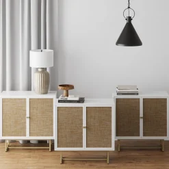 Rattan Storage Cabinet Credenza White (Set of 3)