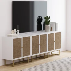 Rattan Storage Cabinet Credenza White (Set of 3)