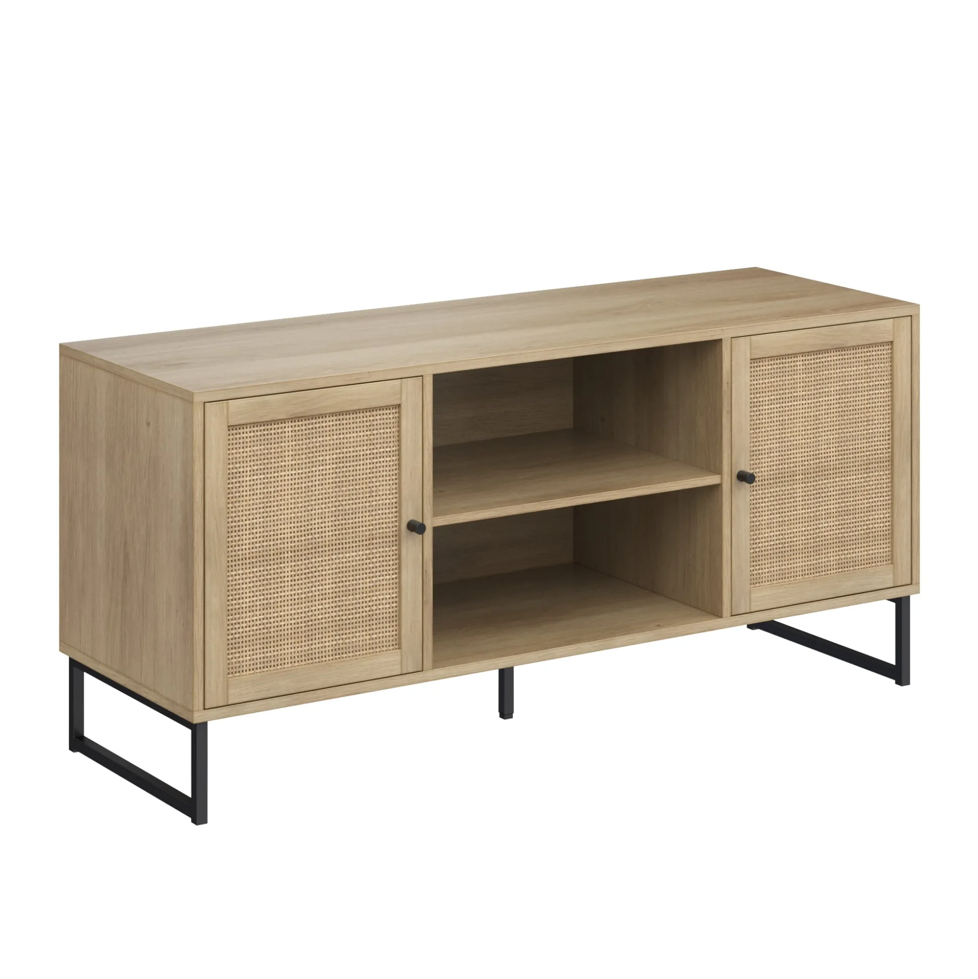 Rattan TV Console Credenza Light Oak (Set of 2)